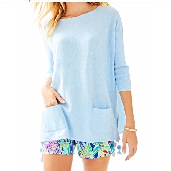 Lilly Pulitzer Womens XS Mint Blue Elba Tunic Boxy Sweater Tassles Pockets - Picture 1 of 10